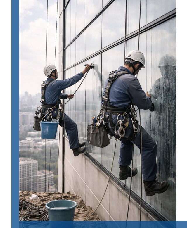 Профессиональная мойка фасадных окон альпинистами в Петергофе