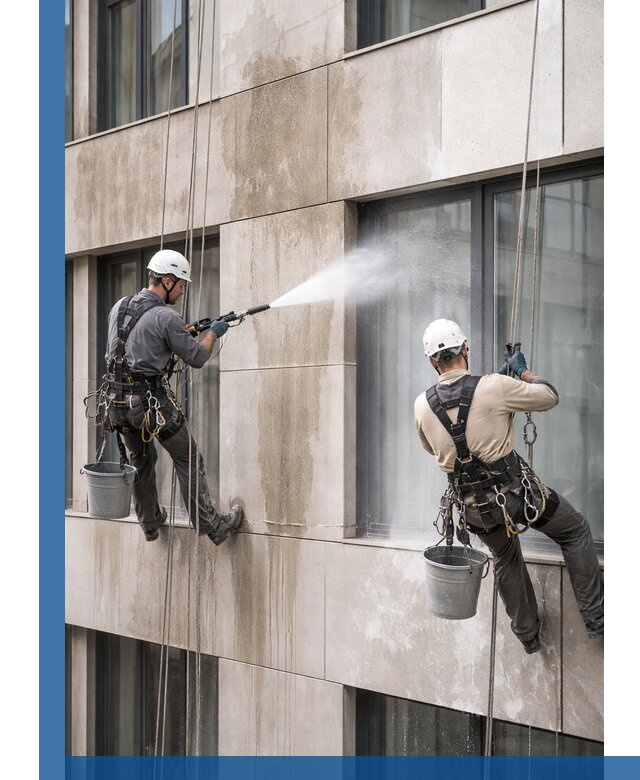 Послестроительная мойка фасада промышленным альпинизмом в Петергофе