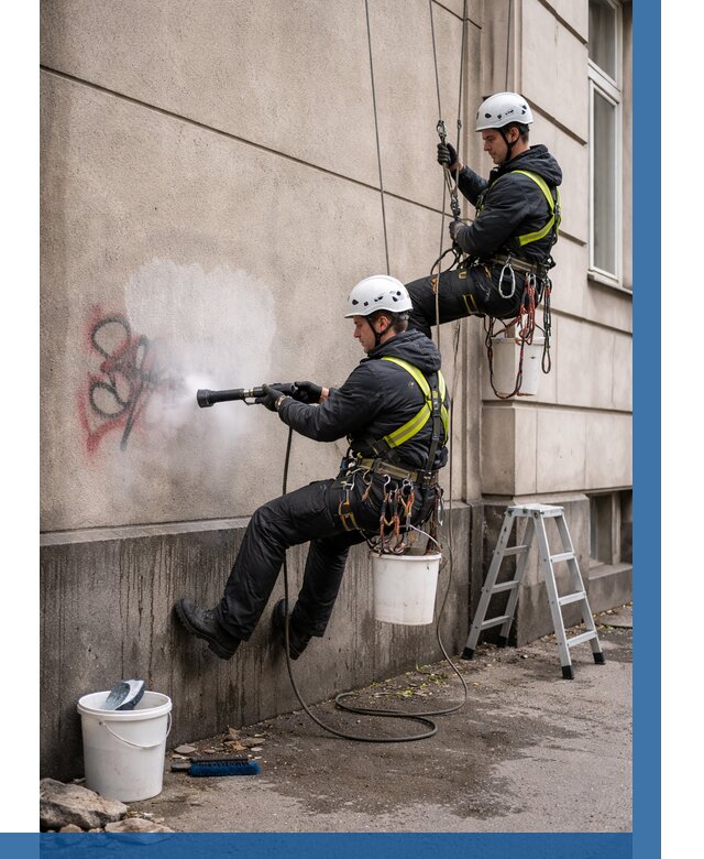 Удаление граффити с фасада в Петергофе от 4707 р. | ВЫСОТНИК-Птф