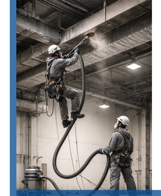 Обеспыливание потолочных конструкций в Петергофе промышленным альпинизмом