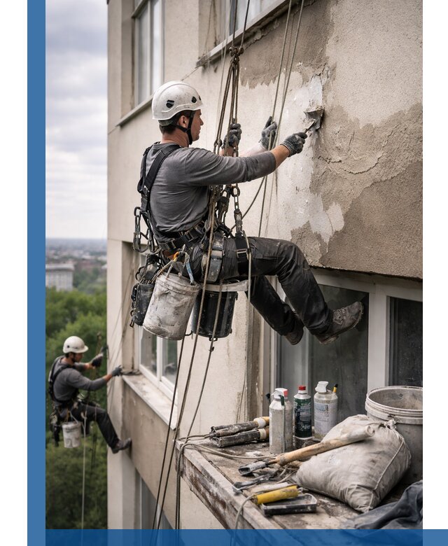 Косметический ремонт фасада зданий в Петергофе промышленными альпинистами