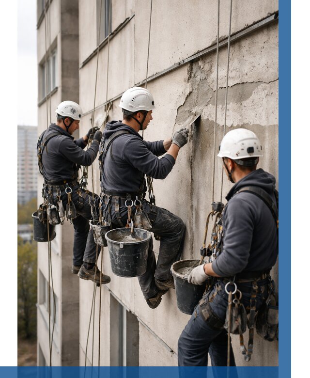 Ремонт бетонных элементов фасада в Петергофе от 2615 р. | ВЫСОТНИК-Птф