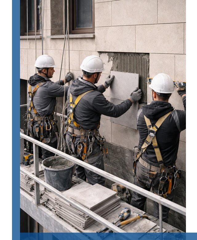 Ремонт облицовки фасада плиткой в Петергофе с гарантией