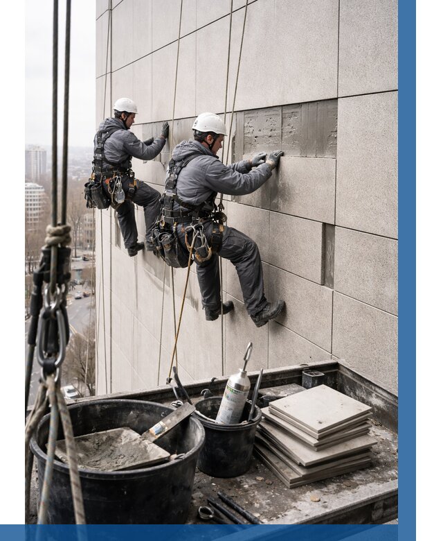 Ремонт фасада из керамогранита в Петергофе от 2615 р. | ВЫСОТНИК-Птф