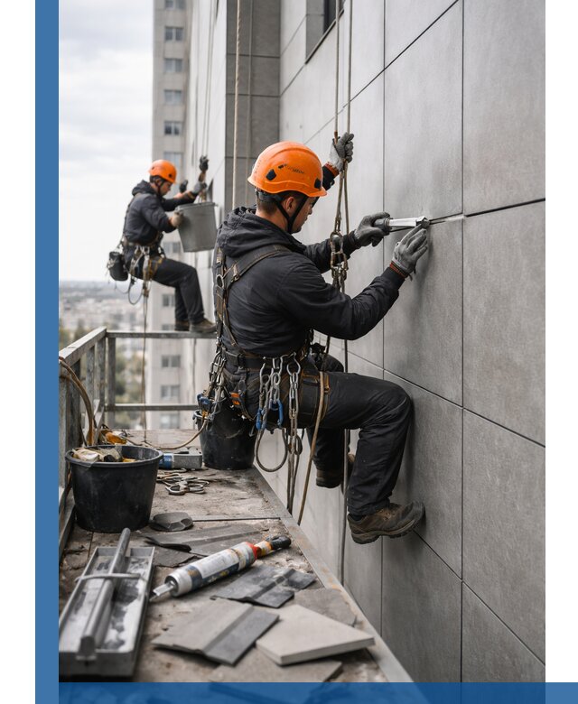 Профессиональный ремонт фасада из керамогранита в Петергофе