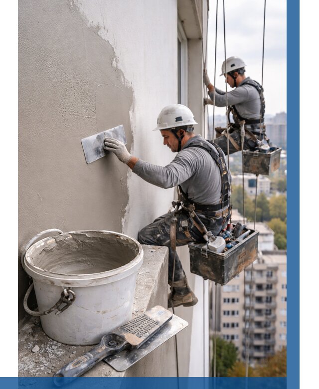 Шпаклевка фасада на высоте в Петергофе от 732 р. | ВЫСОТНИК-Птф