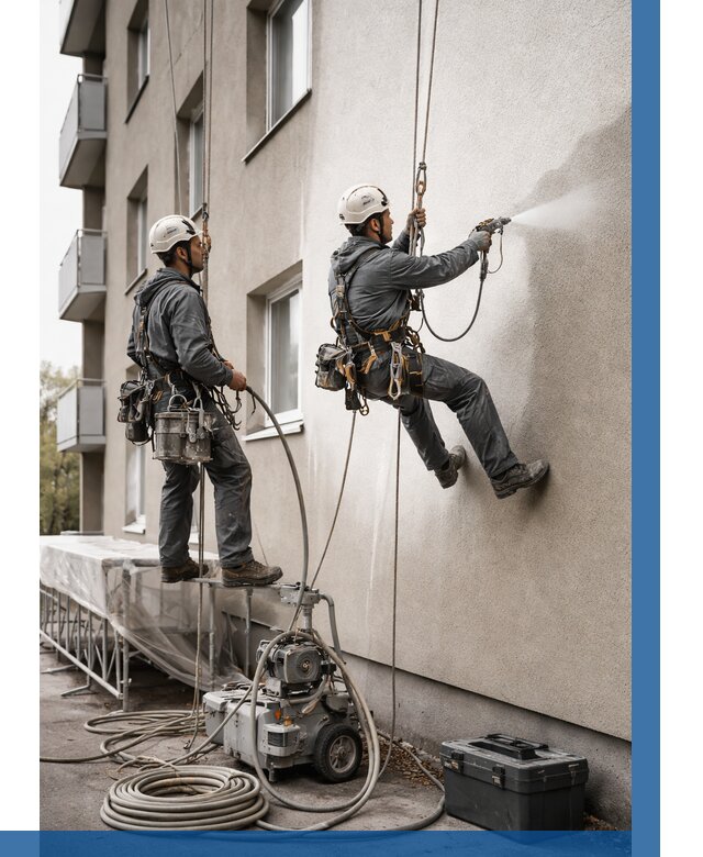 Безвоздушная покраска фасада в Петергофе от 230 р/м² | ВЫСОТНИК-Птф