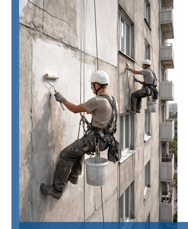 Покраска бетонного фасада в Петергофе для жилых и промышленных объектов