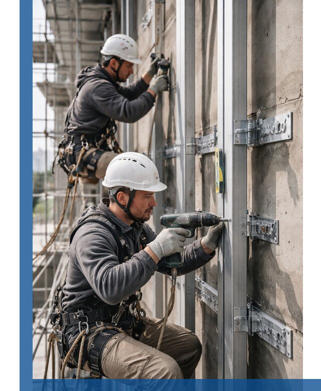 Монтаж и крепление подсистемы вентфасада в Петергофе