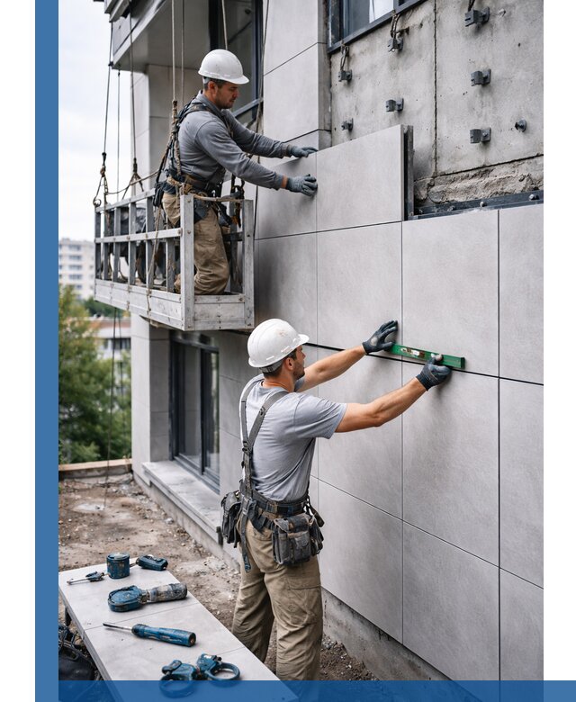 Монтаж керамогранита на фасад в Петергофе под ключ с гарантией качества