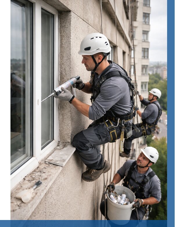 Герметизация оконных швов снаружи в Петергофе от 1569 р. | ВЫСОТНИК-Птф