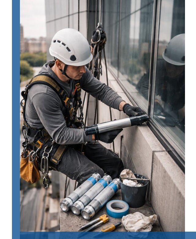 Герметизация стыков витража в Петергофе для герметичных фасадов