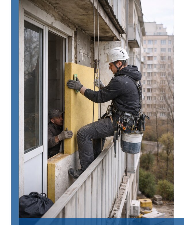 Профессиональное утепление балкона снаружи в Петергофе под ключ