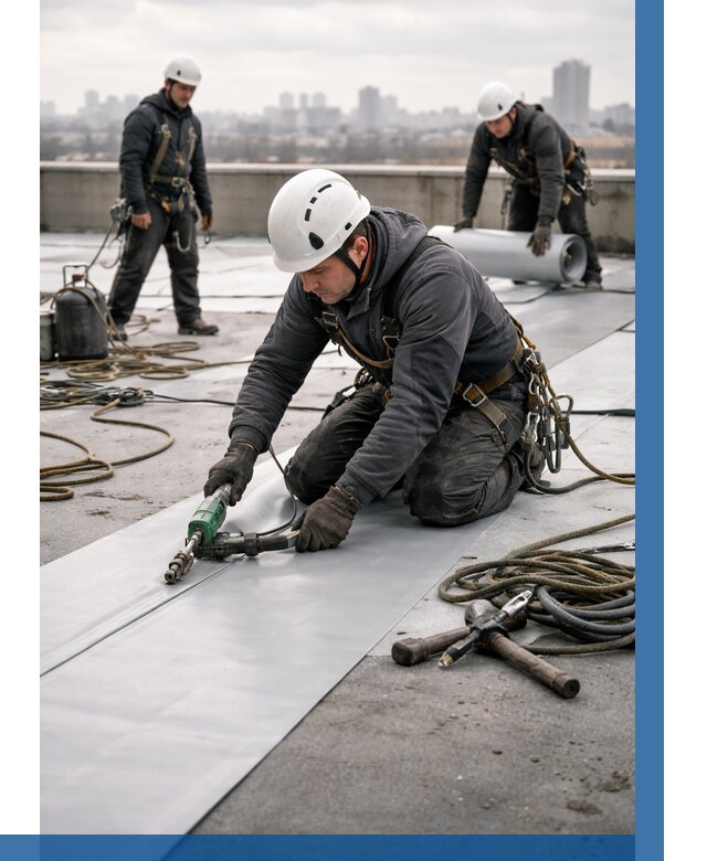 Ремонт мембранной кровли в Петергофе от 1883 р./м2 | ВЫСОТНИК-Птф