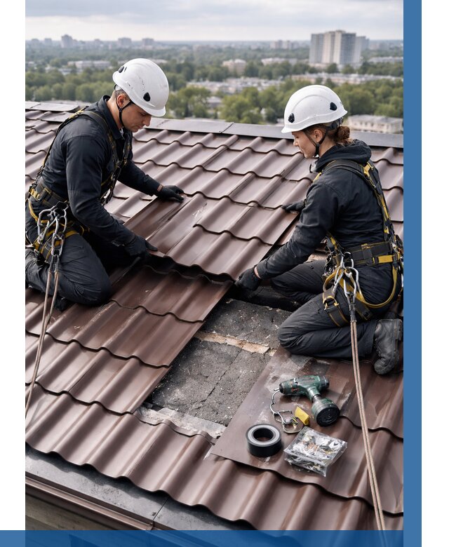 Ремонт металлочерепицы на крыше в Петергофе от 941 р. | ВЫСОТНИК-Птф