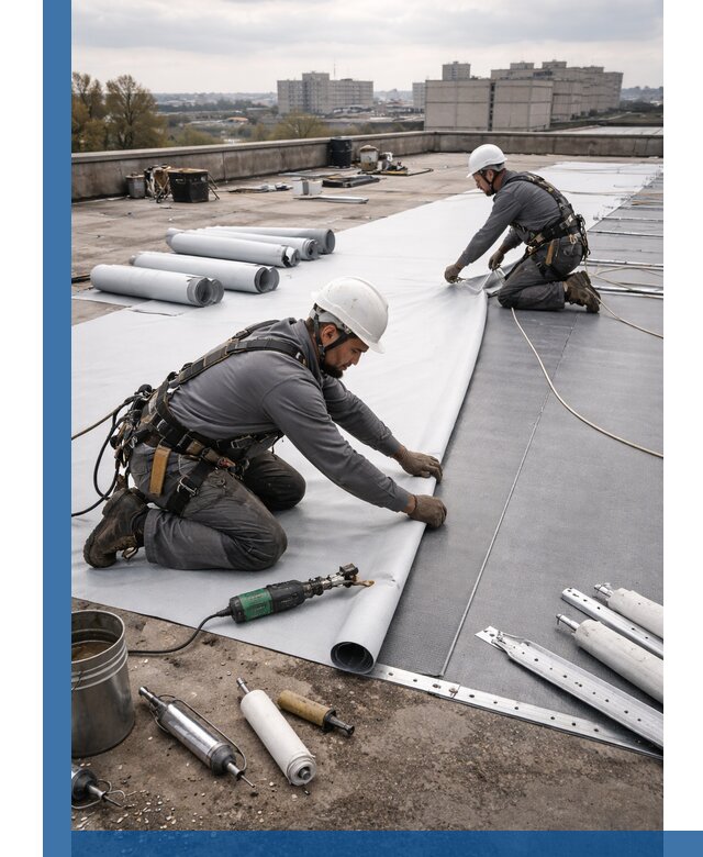 Монтаж мембранной кровли в Петергофе для промышленных зданий