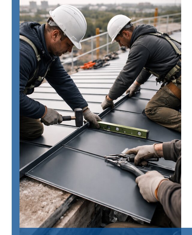 Монтаж фальцевой кровли в Петергофе для промышленных зданий