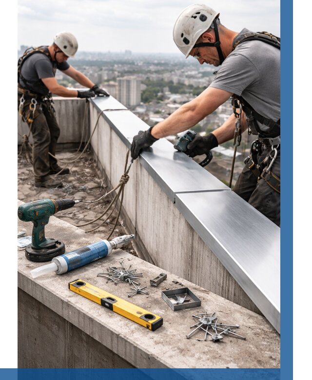 Монтаж парапетных крышек в Петергофе от 837 р. | ВЫСОТНИК-Птф