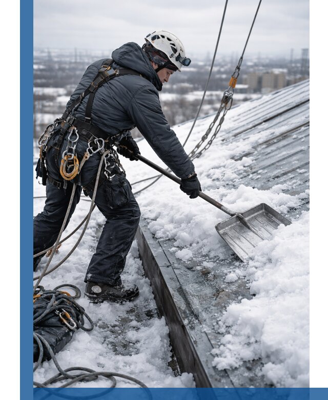 Профессиональная очистка кровли от снега и наледи в Петергофе