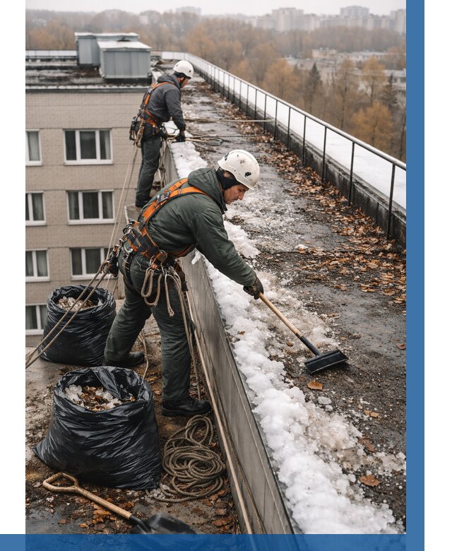 Очистка кровли по периметру в Петергофе от 575 р. | ВЫСОТНИК-Птф