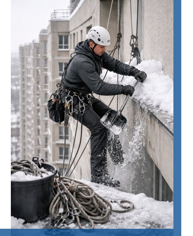 Очистка карнизов от снега в Петергофе от 314 р. | ВЫСОТНИК-Птф