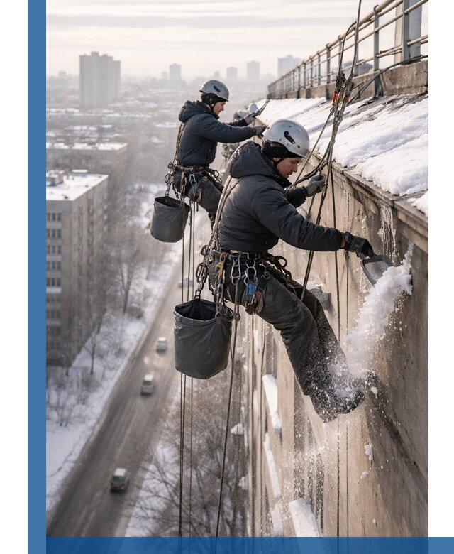 Очистка карнизов от снега в Петергофе профессионально и безопасно