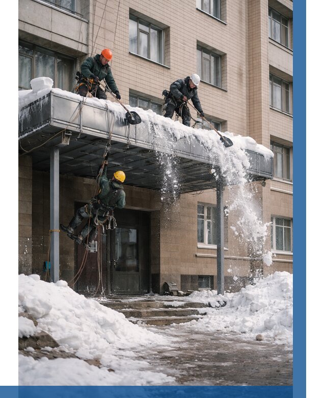 Очистка козырьков от снега в Петергофе от 3661 р. | ВЫСОТНИК-Птф