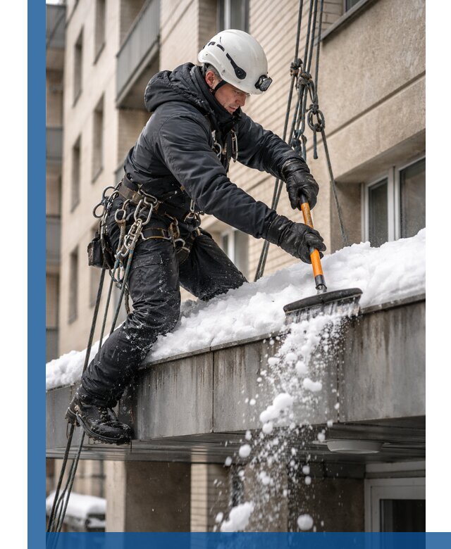 Очистка козырьков от снега в Петергофе круглогодично безопасно