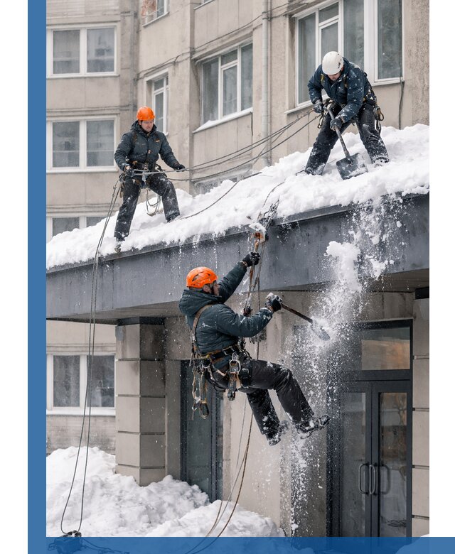 Безопасная очистка навесов от снега в Петергофе круглогодично