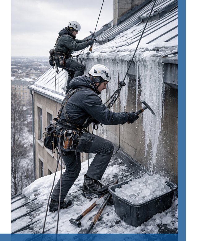 Удаление наледи с кровли в Петергофе от 5754 р. | ВЫСОТНИК-Птф