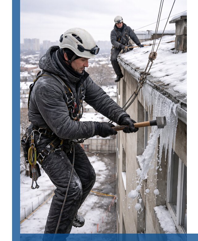 Сбивание и удаление сосулек с крыши в Петергофе безопасно