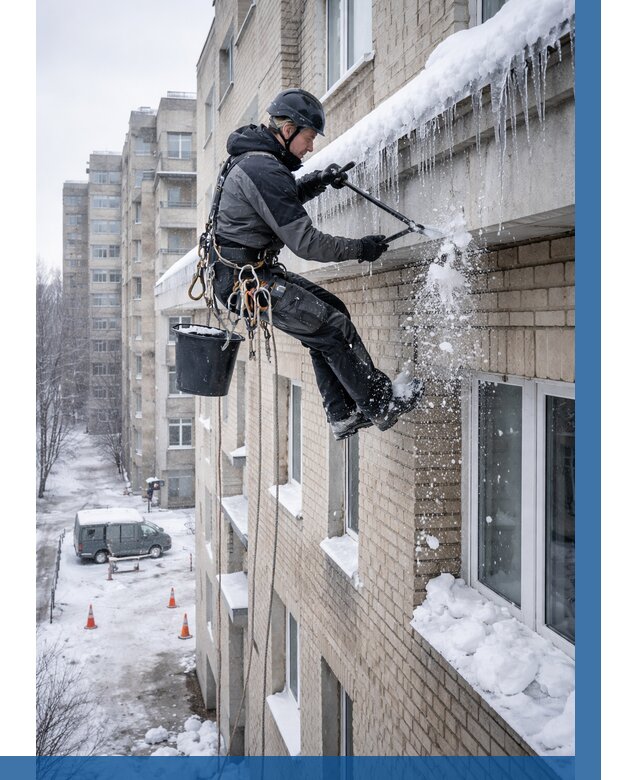 Удаление наледи с карнизов в Петергофе от 366 р. | ВЫСОТНИК-Птф