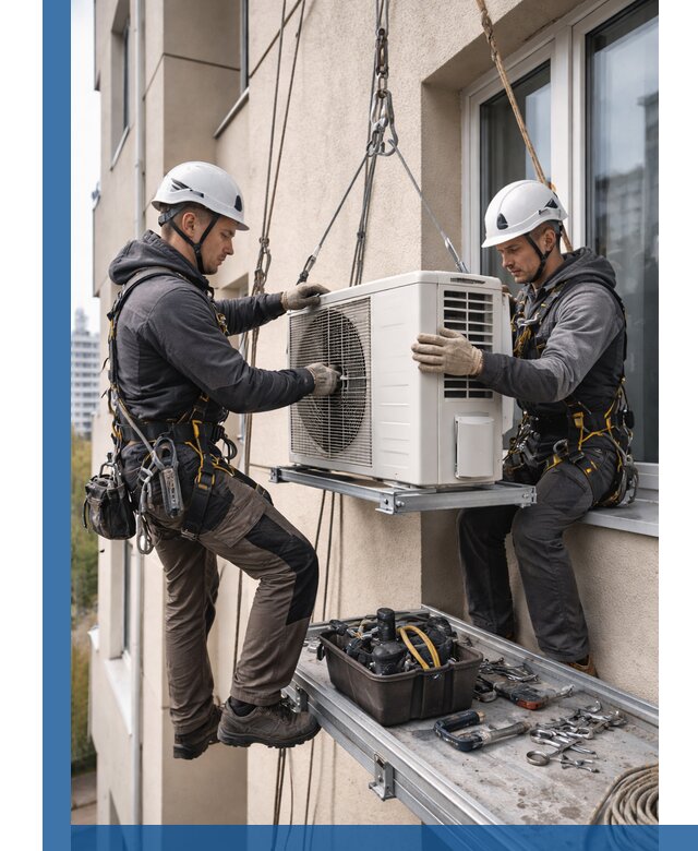 Перенос внешнего блока кондиционера в Петергофе с монтажом и крепежом