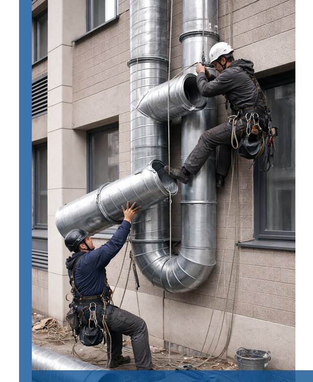 Монтаж фасадных воздуховодов в Петергофе с герметизацией и крепежом