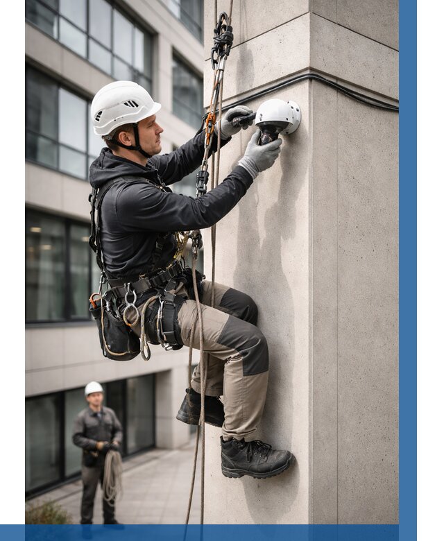 Монтаж камер видеонаблюдения на фасаде в Петергофе от 8892 р.-ВЫСОТНИК-Птф