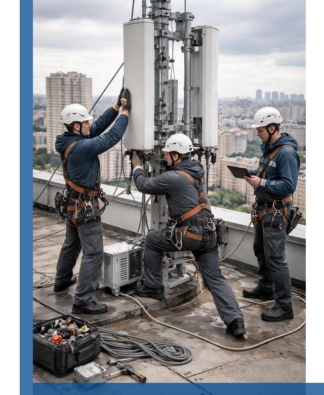 Монтаж антенн связи на крыше в Петергофе с вводом в эксплуатацию