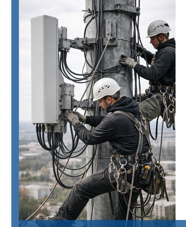 Монтаж оборудования связи на мачте в Петергофе с пусконаладкой