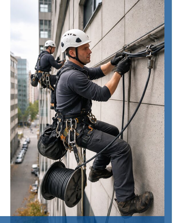 Прокладка кабеля по фасаду в Петергофе от 366 р. | ВЫСОТНИК-Птф