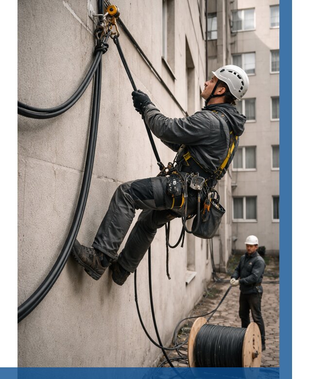 Протяжка кабеля питания на высоте в Петергофе от 471 р. | ВЫСОТНИК-Птф