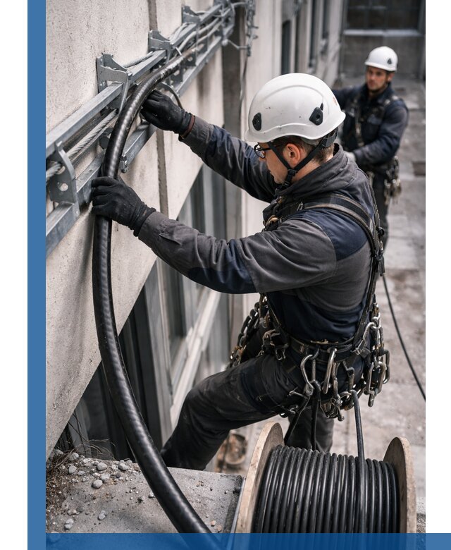 Протяжка кабеля питания на высоте в Петергофе с гарантией безопасности и качества