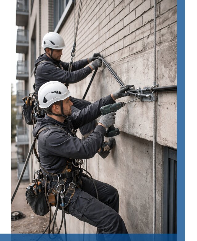 Крепление кабеля на фасаде в Петергофе от 366 р. | ВЫСОТНИК-Птф