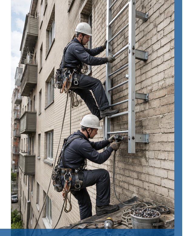 Монтаж пожарной лестницы в Петергофе от 26153 р заказать у ВЫСОТНИК-Птф