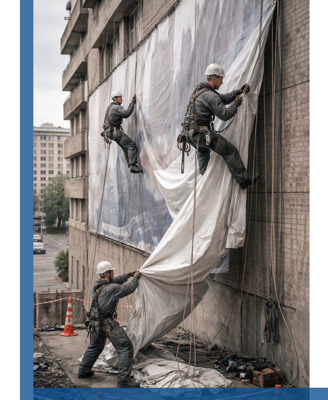 Демонтаж баннеров с фасада в Петергофе оперативно и безопасно
