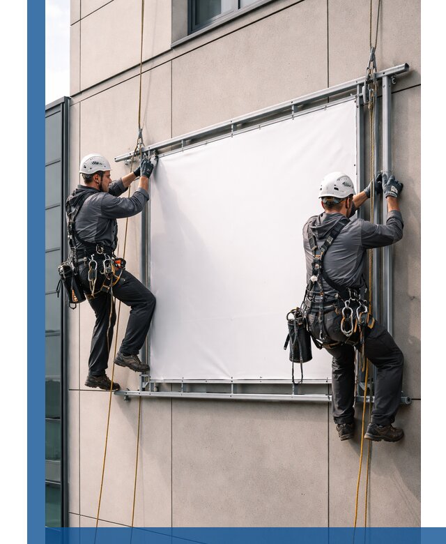 Монтаж наружной рекламной вывески в Петергофе под ключ