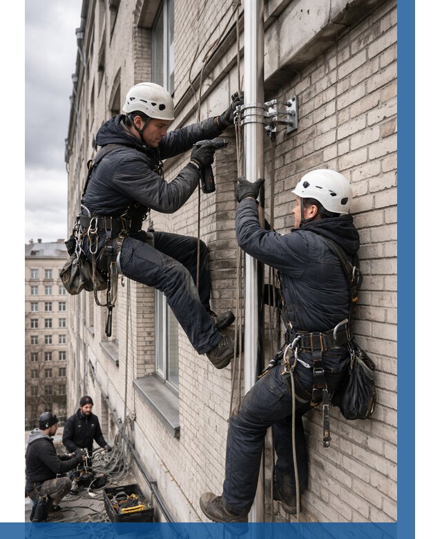 Монтаж флагштока на здании в Петергофе от 6800 р. | ВЫСОТНИК-Птф