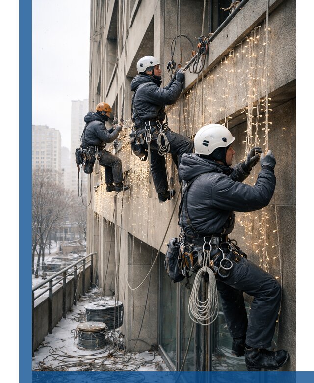 Монтаж новогодней иллюминации и украшение фасадов в Петергофе