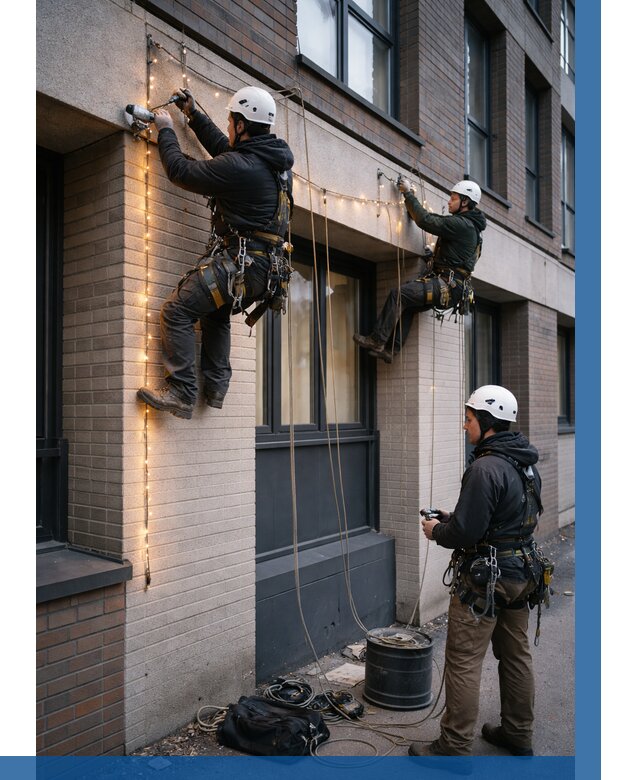 Монтаж гирлянд на фасаде в Петергофе от 3661 р. | ВЫСОТНИК-Птф