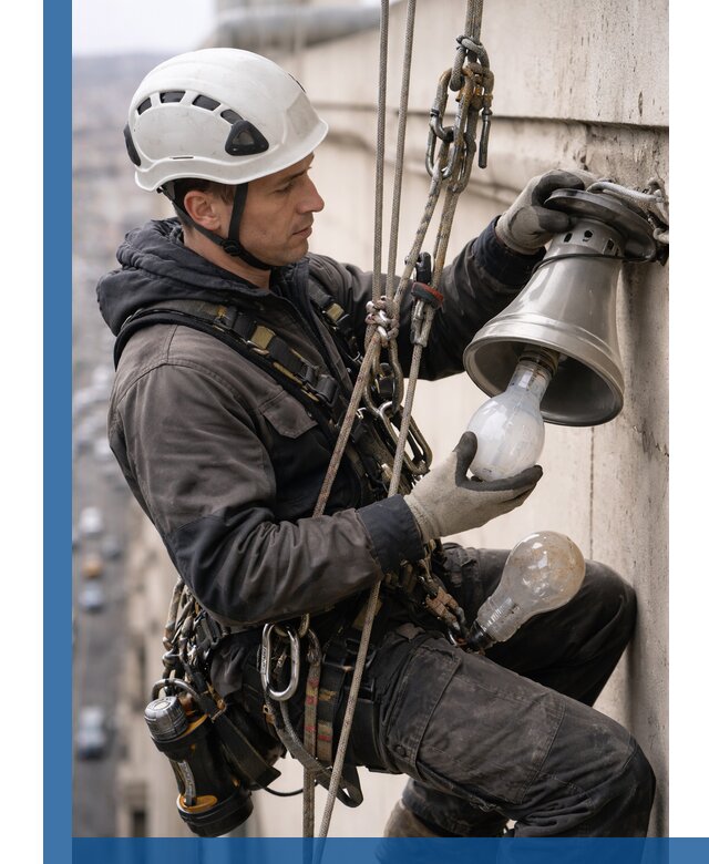 Замена ламп на высоте в Петергофе профессионально и быстро