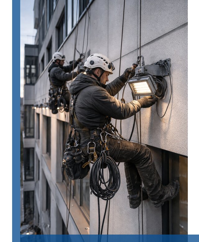 Монтаж фасадного освещения в Петергофе установка и подключение