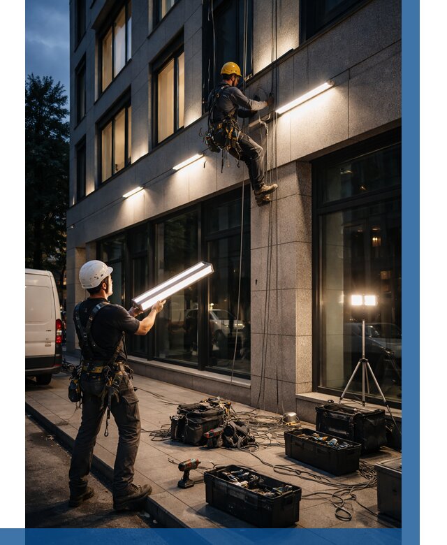 Монтаж архитектурной подсветки здания в Петергофе от 2615 р.|ВЫСОТНИК-Птф